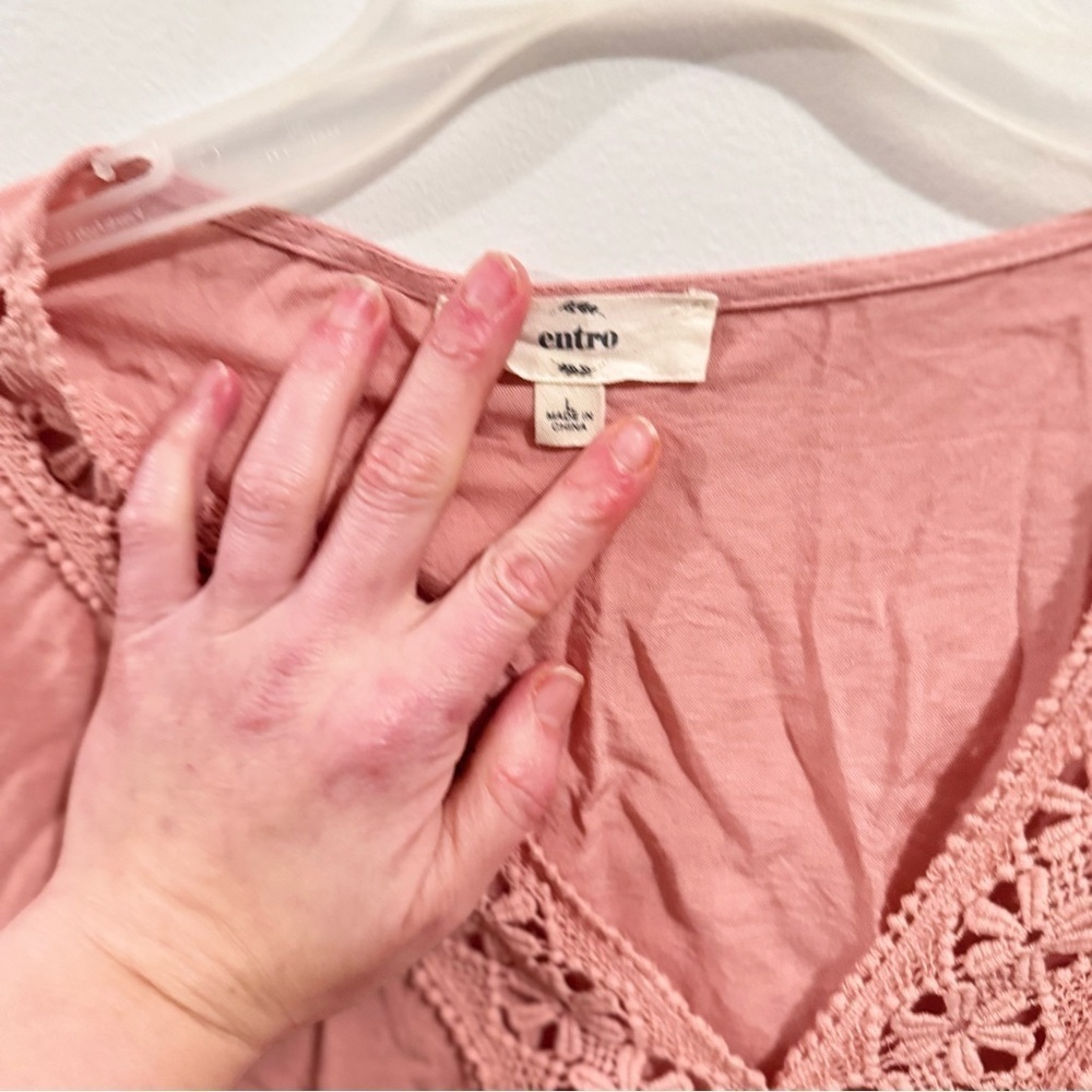 Entro Pink Long Sleeve Lace Tie Knot Blouse Size Large - Picture 4 of 8